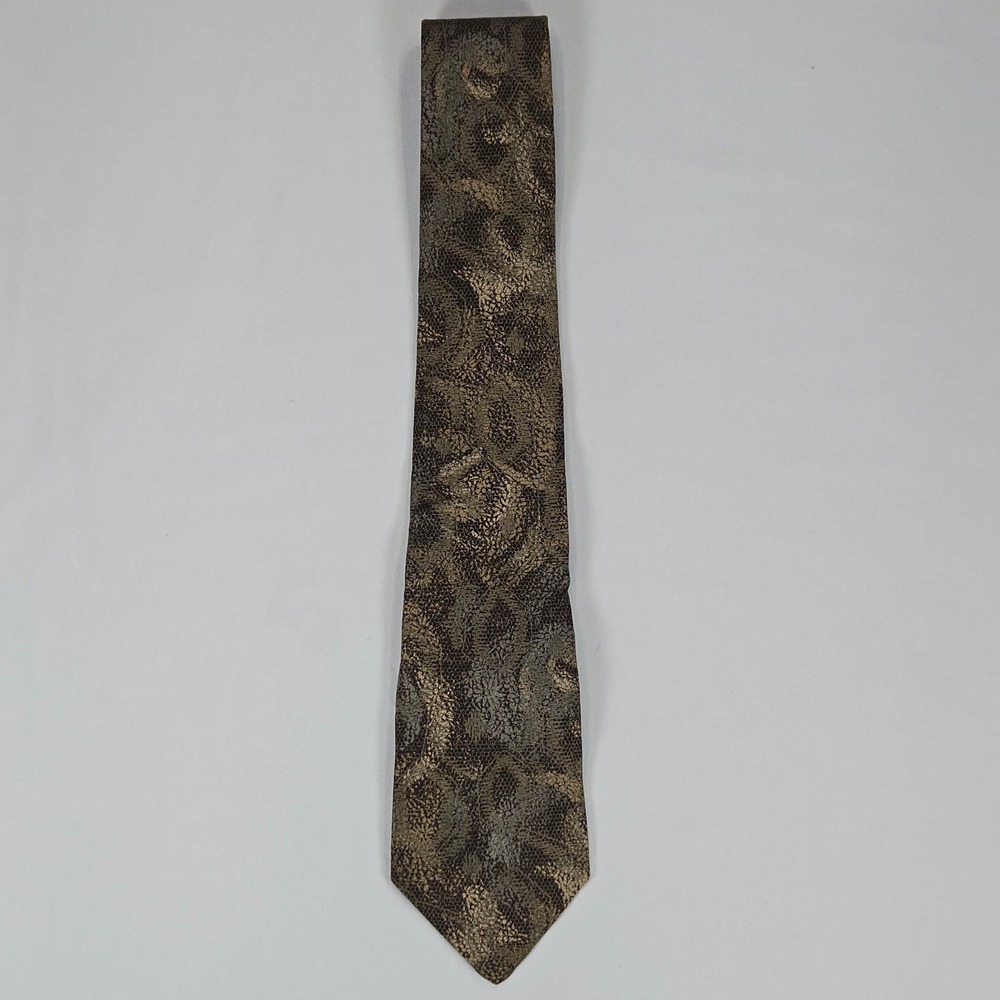 Damon All Silk Vintage Brown Gold Textured Pattern Necktie 3.25" x 58.5" - Picture 3 of 12